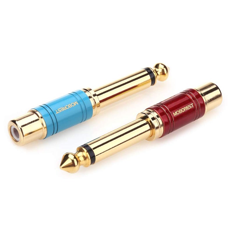 MOBOREST 1/4" Male to RCA Female Audio Adaptor - Pure Copper, 6.35mm Mono Plug TS, Color Paint Adapter Coupler, (1Red+1Blue) - Image 3